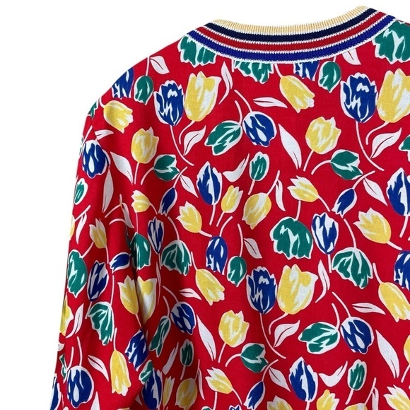 Castleberry Floral Tulips Lightweight Cardigan Sweater Red Blue Yellow Size 12 - Picture 6 of 10